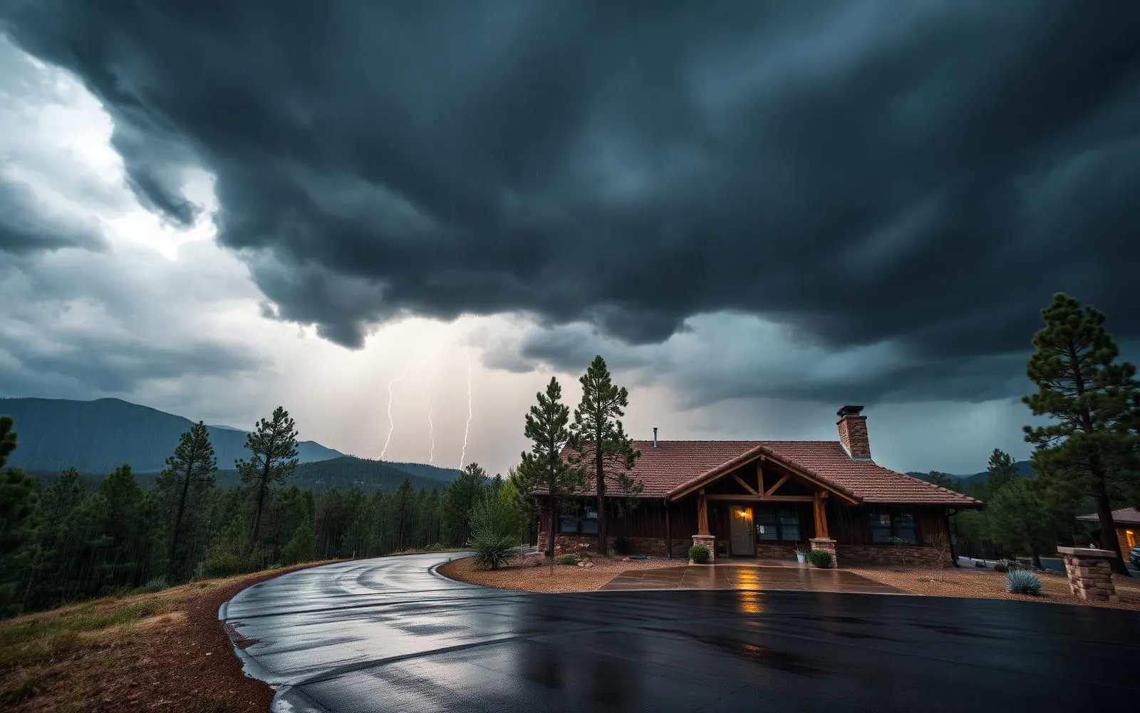 Storm clouds and lightning over Payson home during monsoon season